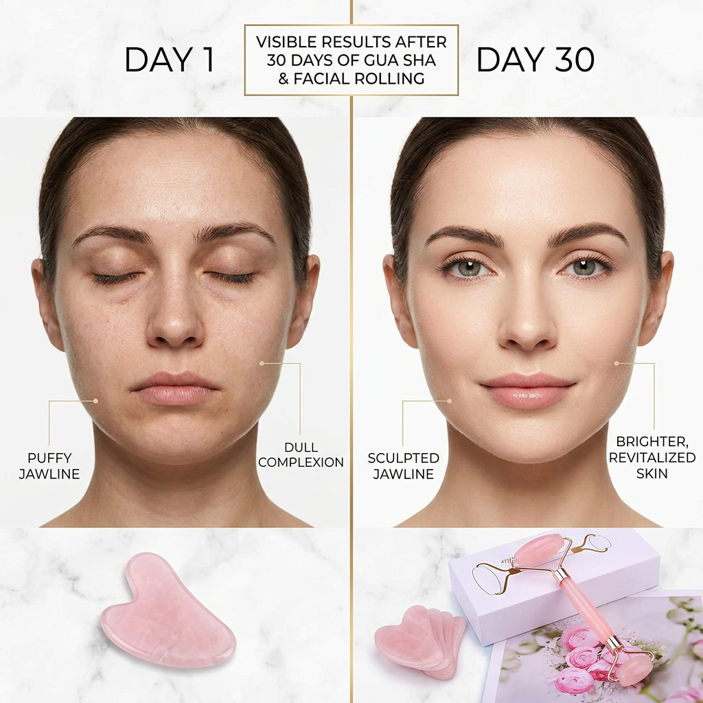 Sculpt & Glow Duo | Facial Roller + Gua Sha Board — Lymphatic Drainage Kit
