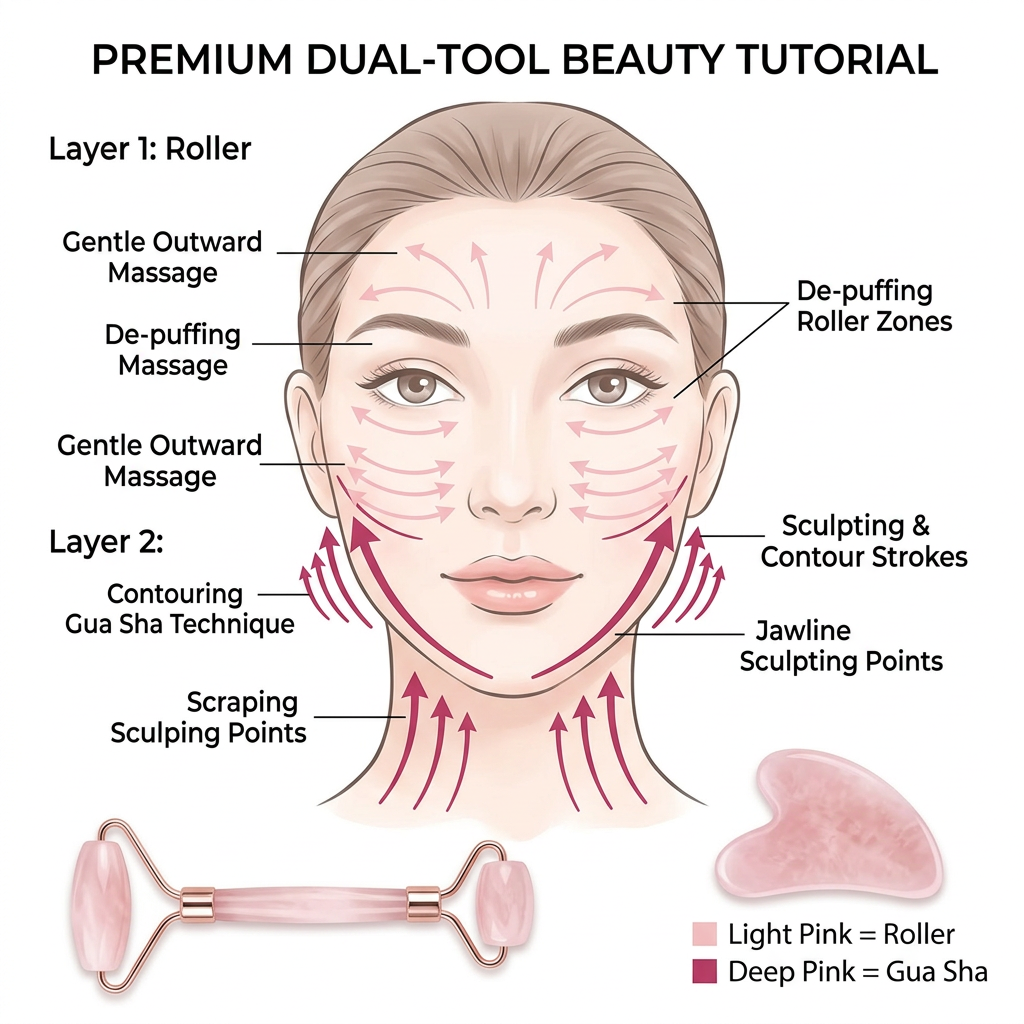 Sculpt & Glow Duo | Facial Roller + Gua Sha Board — Lymphatic Drainage Kit