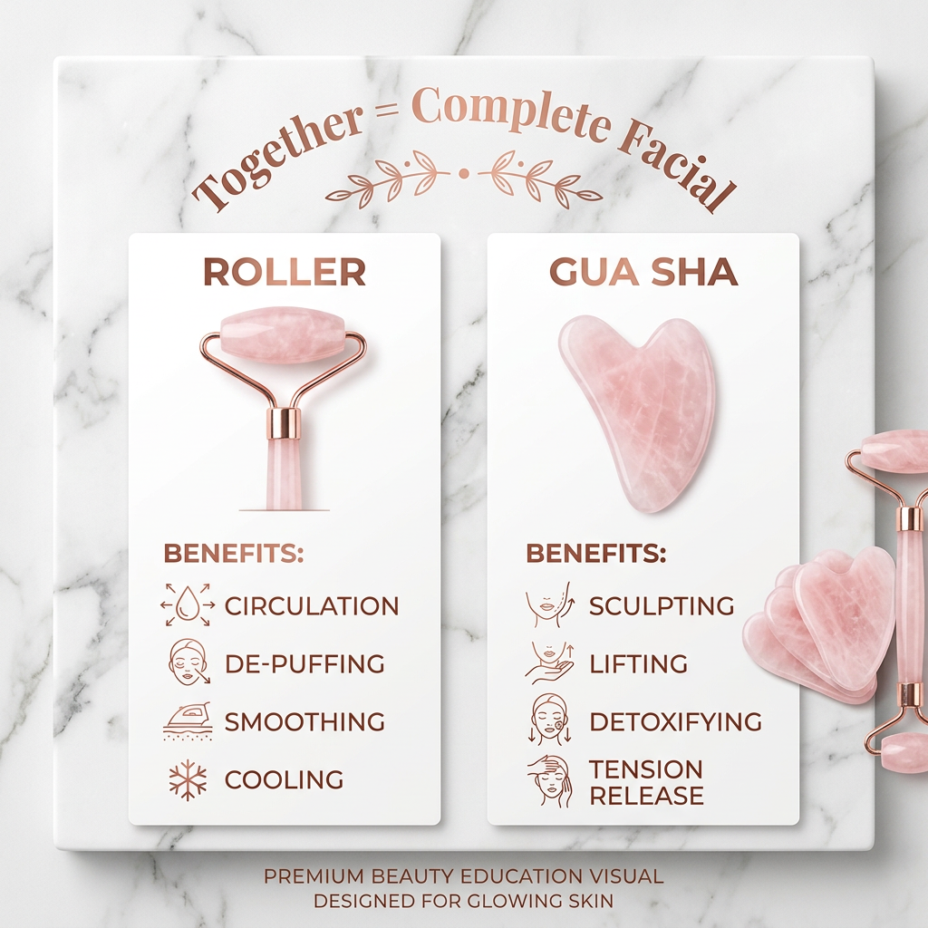 Sculpt & Glow Duo | Facial Roller + Gua Sha Board — Lymphatic Drainage Kit