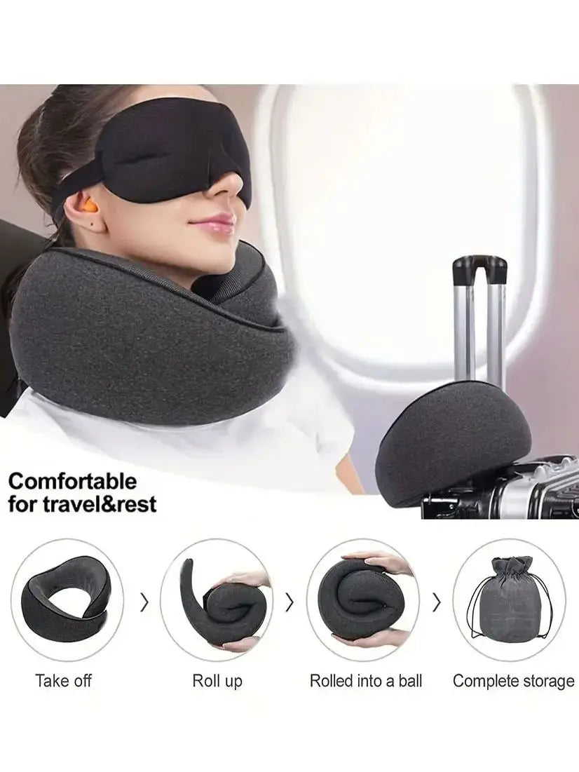 Pure Memory Foam Travel Neck Pillow – Ultra-Comfort Airplane Cushion with Breathable Washable Cover