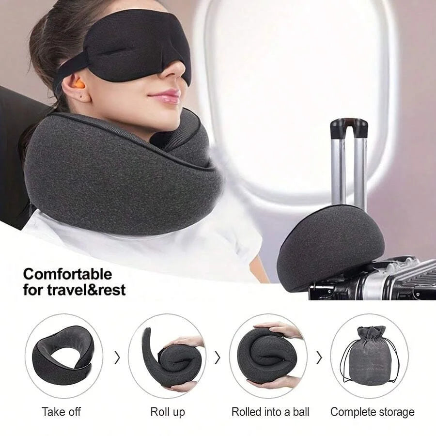 Pure Memory Foam Travel Neck Pillow – Ultra-Comfort Airplane Cushion with Breathable Washable Cover