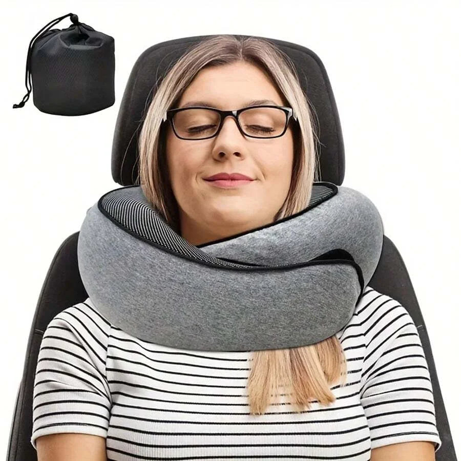 Pure Memory Foam Travel Neck Pillow – Ultra-Comfort Airplane Cushion with Breathable Washable Cover